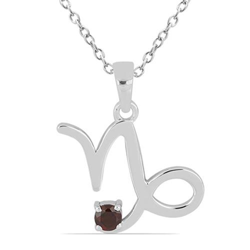 BUY NATURAL GARNET GEMSTONE CAPRICORN PENDANT IN 925 SILVER